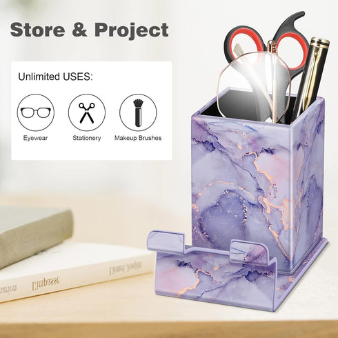Fintie Pencil Holder with Magnetic Base, Eyeglasses Holder Stand, Desktop Organizer for Office Supplies (Lilac Marble)