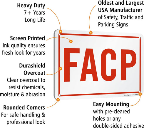 SmartSign S-9296-AL-10 "FACP" Sign | 7" x 10" Aluminum Red on White