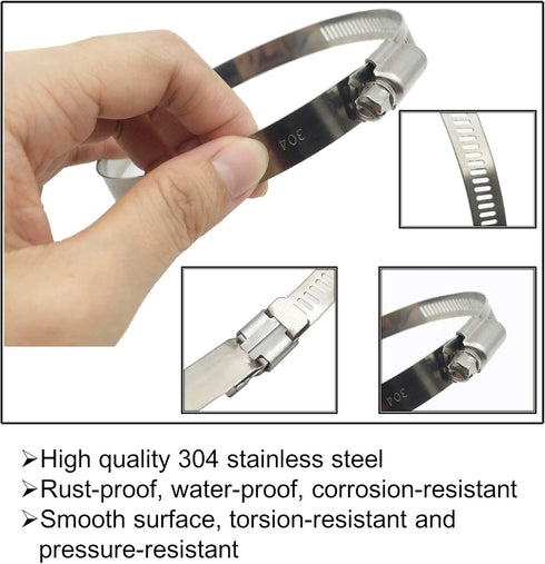 4Pcs 4.5" Adjustable 304 Stainless Steel Duct Clamps - For 4" Hose Clamp Pipe Clamp Air Ducting