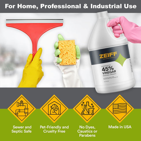 45% 2 Zeiff Pure Concentrated Vinegar - Technical Grade Acetic Acid Solution for Home and Outdoor Use - Cleaning