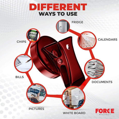 Force Magnet Magnetic Clips Pack of 10, Heavy Duty Super Strength Clips with Anti Scratch Pads (Red)