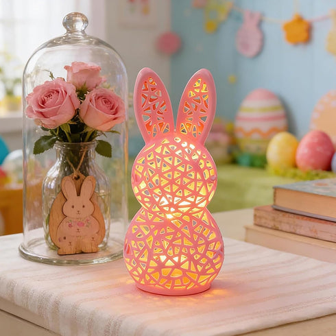 Generic 3D Lighted Easter Bunny Figurines, Printed Hollow Out Bunny Lamp, Light Up Easter Rabbit Decoration for Home
