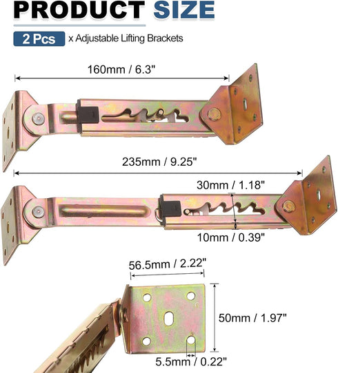 2Pcs 4-Gear uxcell Adjustable Lifting Bracket, Adjustable Angle Hinge Lift Rod Mechanism for Sofa Bed Massage Table
