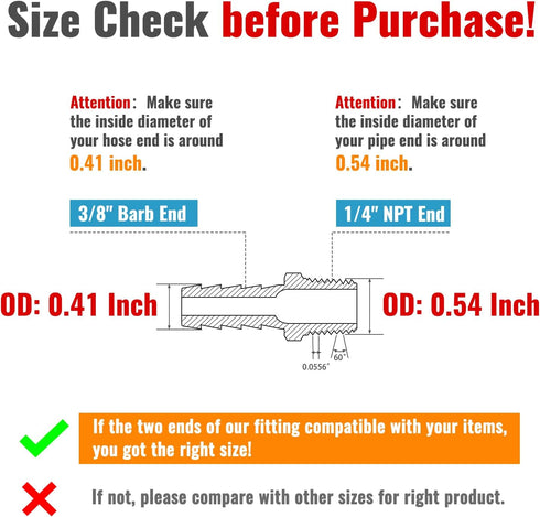 SUNGATOR 3-Pack 3/8 Inch Barb × 1/4 Inch NPT Hose Barb Fittings, Brass Air Hose Pipe Adapter for 3/8" Barb to 1/4" NPT