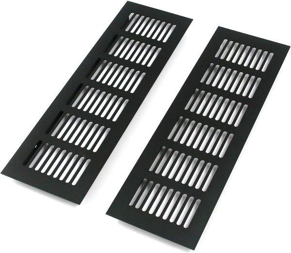Geesatis 2 Pcs Black Louvered Ventilation Grille Air Vent for Cabinet Shoe Cabinet Hardware, 9.8 x 3.1 inch