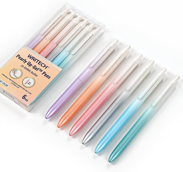 WRITECH Gel Pens 6ct Assorted Colors: 0.5mm Fine Point Retractable Multi Colored Ink for Smooth Writing, No Bleed