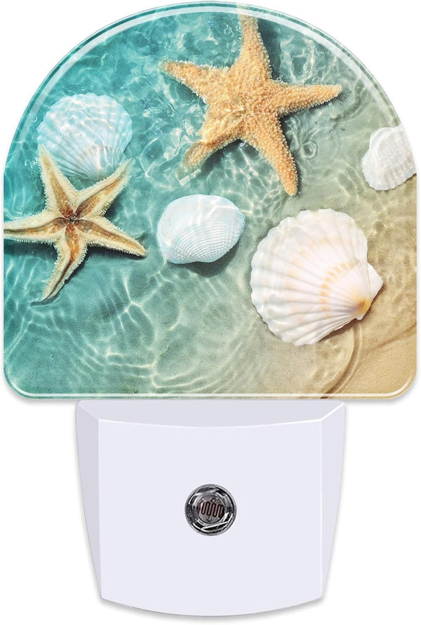 sndheke Starfish and Seashell Night Light Plug into Wall, Summer Beach Ocean Waves