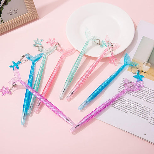 YYaaloa 12pcs Cute Mermaid Gel Ink Writing Pens, 0.5 mm Black Ink, Fun Kawaii Bulk for Kids Office School Supplies