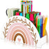 Back to School Rainbow Pencil Pen Holder, Boho White Pink Wooden Organizer for Makeup Brushes, Crayon, Office Supplies