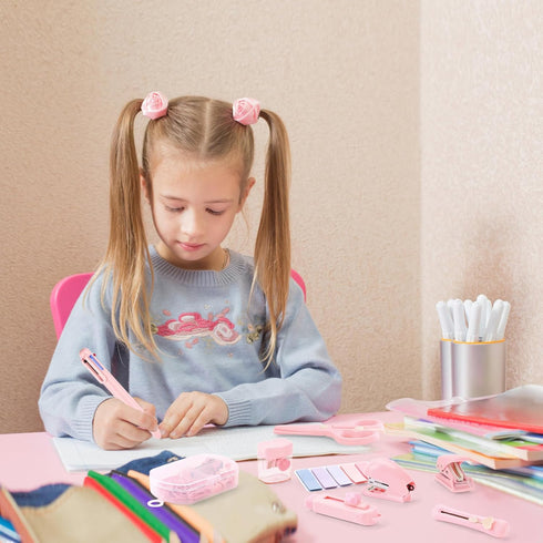 Pink Mini Office Supply Kit, Mini School Supplies Set, Includes Mini Stapler, Scissor, Paper Clips