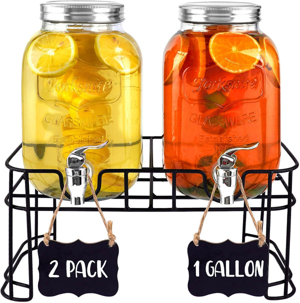 2 Pack 1 Gallon Drink Dispenser with Stainless Steel Spigot, Sun Tea