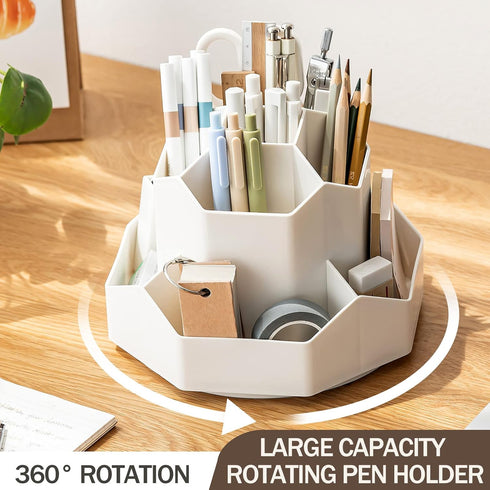 Desktop Organizer with 360° Rotating Pen Holder, 9 Compartments and Makeup Brush Holders for Home, Office, Teachers