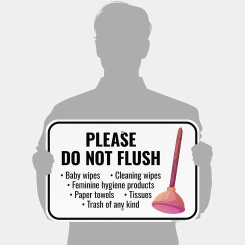 Sigo Signs 12x18 Inches, 3M .063 Please Do Not Flush Baby Wipes Cleaning Wipes Sign, EGP Reflective Aluminum, Fade