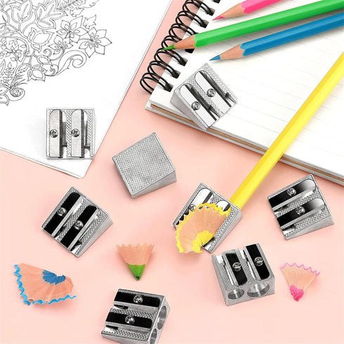 Mimalexin 12PCS 2-Hole Metal Pencil Sharpeners, Small Sharpener for Colored Pencils Crayons, Manual Pencil Sharpener