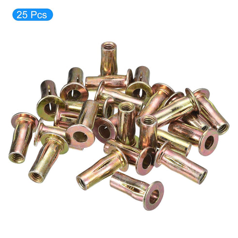 25pcs 5/16-18 Multi-Grip Rivet Nuts, Pre-Bulbed Shank Flat Head Threaded Insert Nut Gold Zinc Plated
