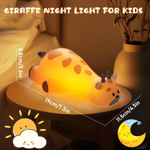 Kids3-Level Dimmable Cute Giraffe Night Light for Nursery Nightlight, Silicone Squishy Light Up , Rechargeable Touch