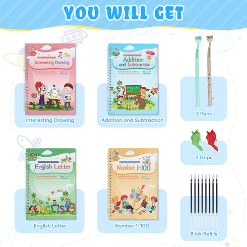Magic Ink Copybooks for Kids - Reusable Handwriting Workbooks for Preschool Practice