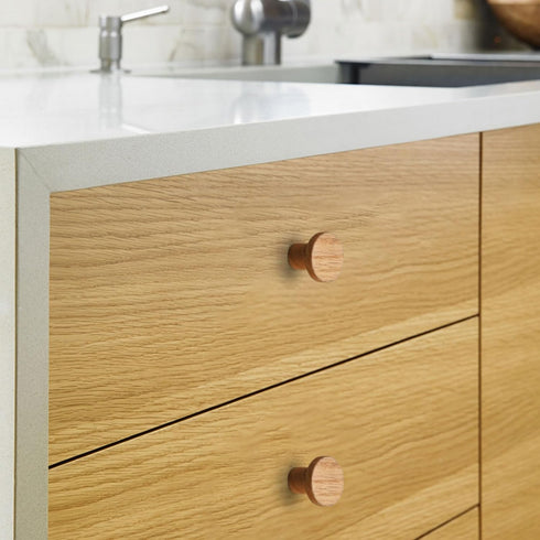 Set 4 of Walnut Wood Round Cabinet Door Handles