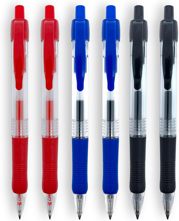 PENS Bulk Pack of 12, Retractable Ballpoint Pens, Medium Point 0.5 mm, 6 Black, 3 Blue, 3 Red Pens
