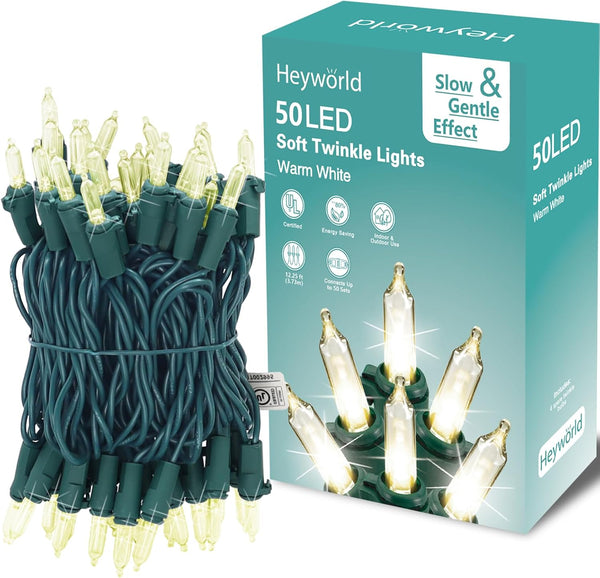 Heyworld 50 LED Slow Twinkle Lights, Soft Twinkling Christmas String Lights, UL Certified