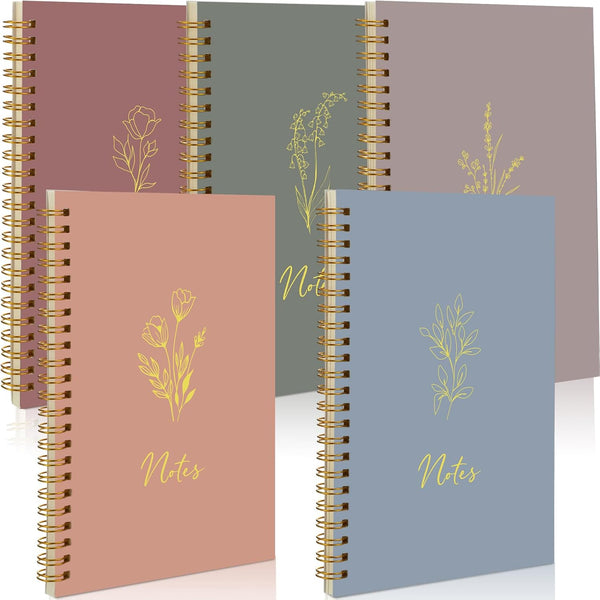Gueevin 5 Pack Aesthetic Spiral Notebook, A5 College Ruled, 160 Pages/80 Sheets, Cute Notebooks for School Supplies