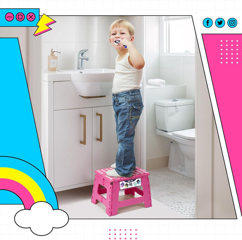 9 inch 300 LBS 1PC Delxo Folding Step Stool Non-Slip Foldable Toddler Stools Up to Kids Step Stool with Handle