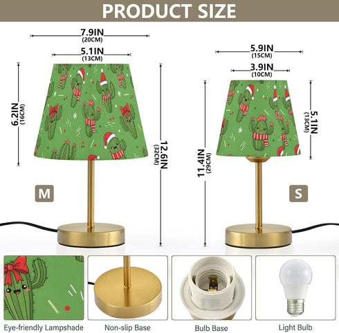 (Bulb Included),7.9x12.6in Table Lamp Christmas Cactus Pattern with Hats Desk Lamp with Fabric Shade Tablelamp