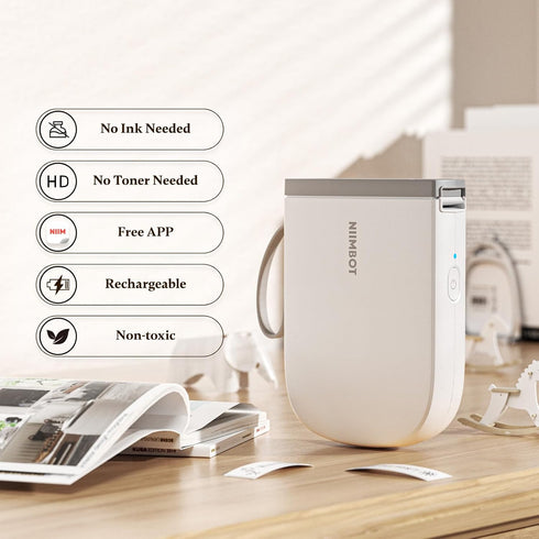 NIIMBOT Label Maker with Tape D11, Portable Bluetooth Label Printer, Rechargeable 300 DPI, White