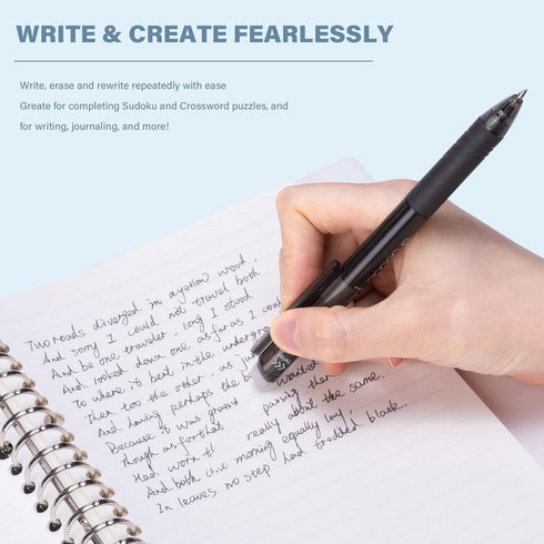 ParKoo 12 Black Ink Retractable Erasable Gel Pens, Fine Point 0.7 mm, Perfect for Drawing, Writing, Planners