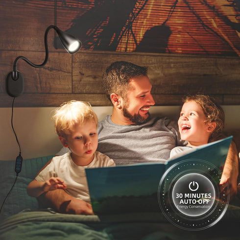 10-Level Dimmable 5 LiFMIRA Wall-Mounted LED Bedside Reading Light with USB Charging Port, & Adjustable Color, Plug