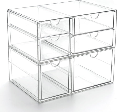 Prsildan Acrylic Drawer Makeup Organizer with 6 Drawers, Set of 2 Clear Stackable Storage for Vanity and Office