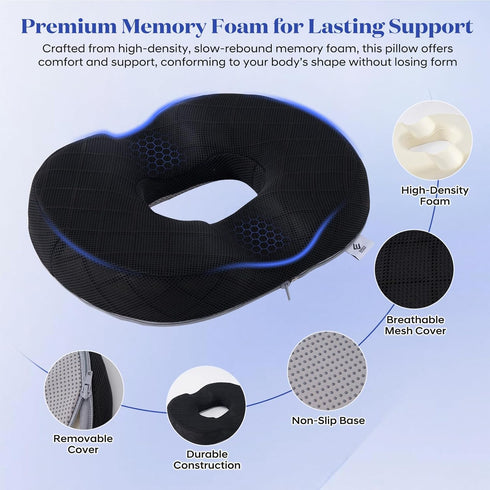 Tailbone EPSCY Memory Foam Donut Cushion for Coccyx, Hemorrhoid, Sciatica & Pain Relief - Pressure Reducing Seat