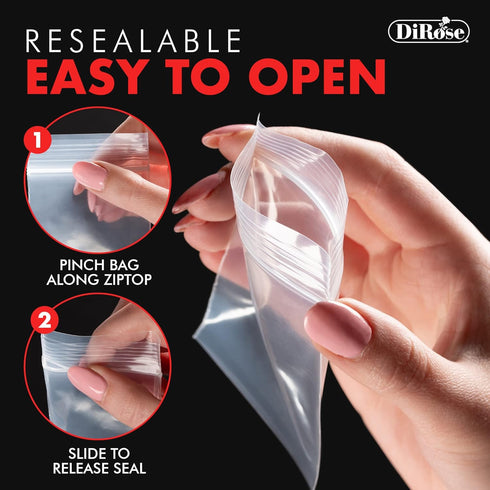 6" 10" Pack 1000, 2 Dirose x Clear Reclosable Poly Bags of Mil Thickness Resealable Plastic Zip Bags for Snacks