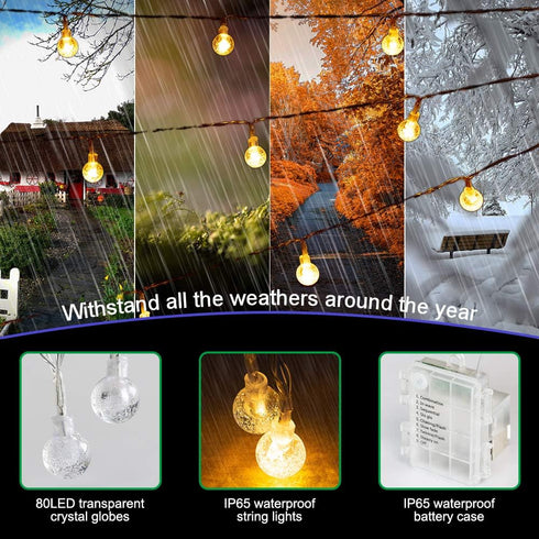 Metaku Globe Fairy Lights Battery Operated, 33ft 80LED String Lights with Remote for Indoor Outdoor Hanging Decorative
