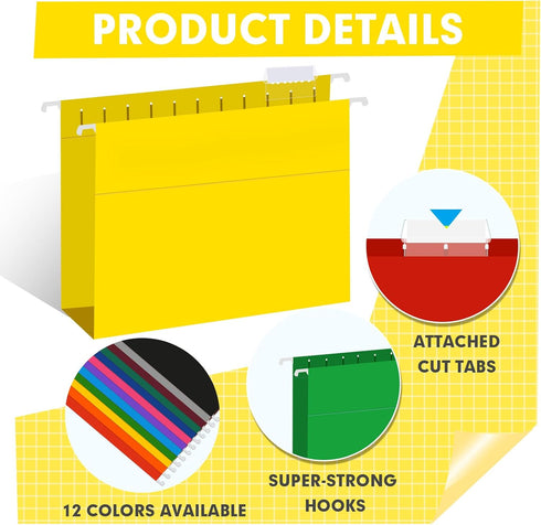 HERKKA Extra Capacity Hanging File Folders, 60 Pack, Reinforced Letter Size, 3 Inch Expansion for Bulky Files, 12