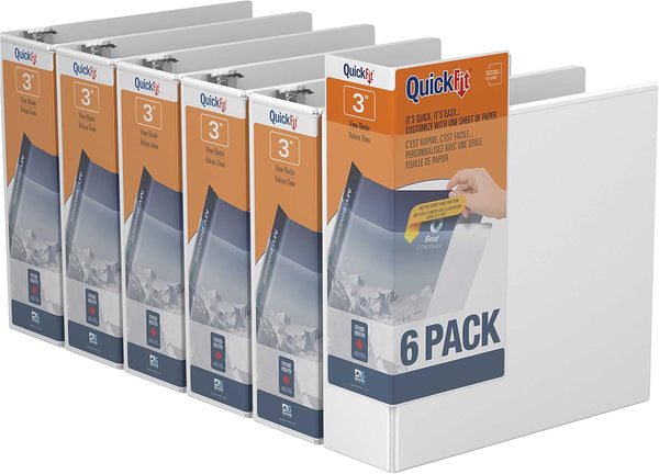 QuickFit View Binder, 3 Inch, Round Ring, White, 6 Pack for Organizing Documents and Files