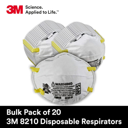 3M 8210 N95, Pack 20 Particulate Respirator, of Disposable Respirator, NIOSH APPROVED, Two-Strap Cup Style Design