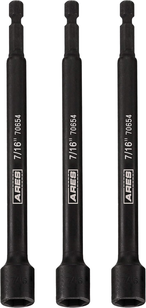 ARES 27010-3-Piece 7/16-Inch Magnetic Impact Nut Driver Bit Set, 6-Inch Length with Industrial Strength Magnets