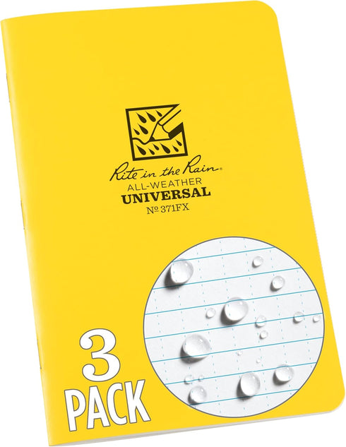 Rite in the Rain Weatherproof Notebook, 4.625" x 7", Yellow Cover, Universal Pattern, 3 Pack