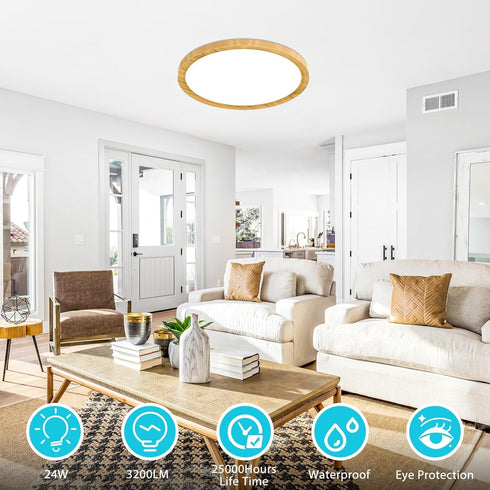12Inch 28W 3200lm 3000K-6500K 1 Pack libtit Wood LED Flush Mount Ceiling Light, Brightness, Adjustable Color Temp |
