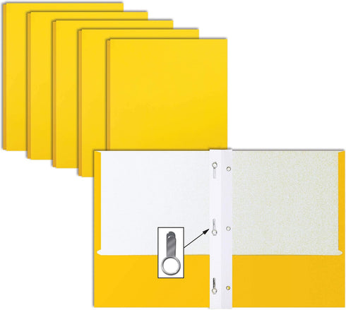 Better Office Products Yellow Paper 2 Pocket Folders with Prongs, 50 Pack, Letter Size, Matte Texture