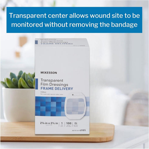 2 3/8 2 3/4 100 Count, 1 Pack McKesson Transparent Film Dressing, Sterile, Frame Delivery, in x