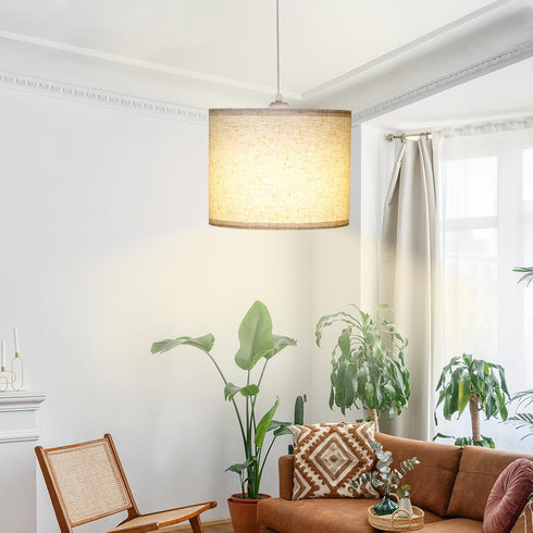 15Ft, LALISU Plug in Pendant Light, Hanging Light with Plug in Cord On/Off Switch Pendant Lighting with Linen Shade