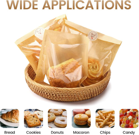 YLQLA 300 7.1 7.5 Inch Packaging Pcs x Heat Sealable Bakery Bags with Window.Treat,Sandwich,Cookie Bags.Kraft Paper