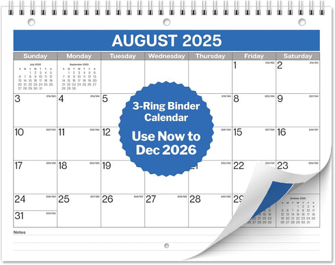 Dunwell 2025-2026 Calendar Binder 8.5x11, 3-Hole Punched, Fits 3-Ring Notebook, Use Now to Dec 2026, Wall Calendar