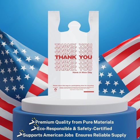 1000 Count 11.5" 6.5" 21", IUI Thank You T-Shirt Plastic Bags, White Grocery Bags with Handles, x x Retail Shopping