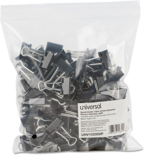 Small Binder Clips, Steel Wire, 3/8" Capacity, 3/4" Wide, Black/Silver, 144/Pack