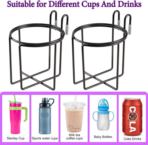 Mllpouyii 2 Shopping Cart Cup Holder, Pcs Updated Portable Cup Holder with Bottom Bar Reusable Grocery Carts Drink