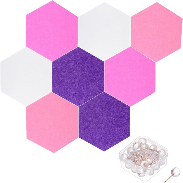 PATIKIL Felt Bulletin Board, 11"x9.4" 8 Packs Self Adhesive Hexagon Felt Tiles for Sound Proofing, Wall Panels with 30