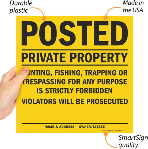 Smartsign “Posted - Private Property” Sign, 11" x 11" Plastic, Pack of 5, Made in USA